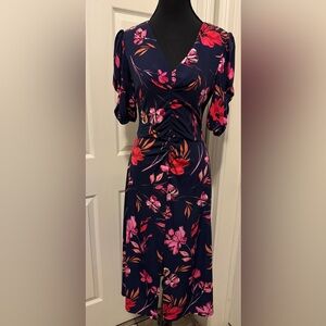 Vince Camuto Blue Ruched Wrap Dress with Puff Sleeves